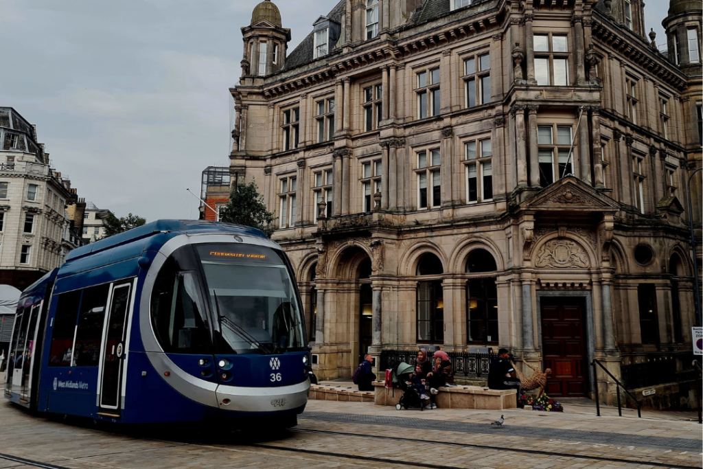 Tram passing through Sheffield city centre