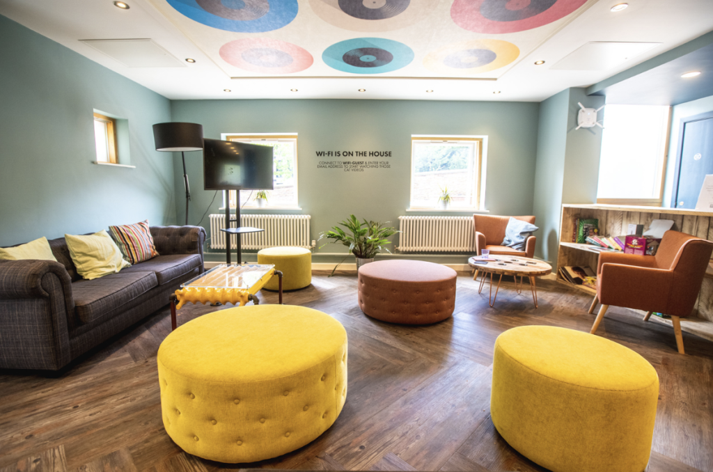 Communal seating area at Jonas Hotel Sheffield