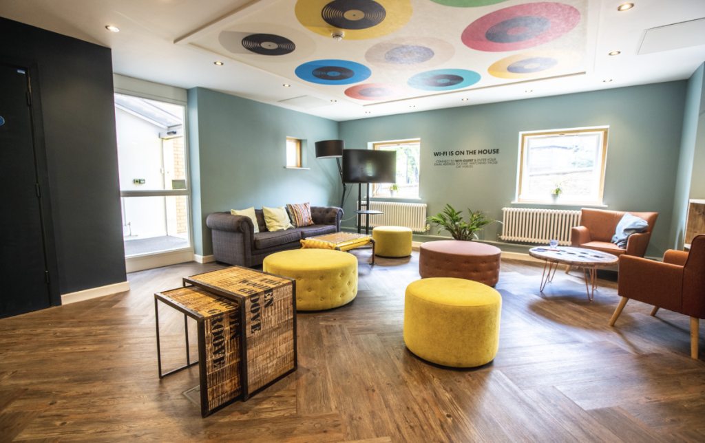 Main lobby of Jonas Hotel in Sheffield